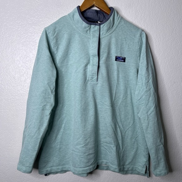 L.L. Bean Sweatshirt Women's 1X Teal Rugby 1/4 Henley Button Pullover Cotton - Picture 2 of 8